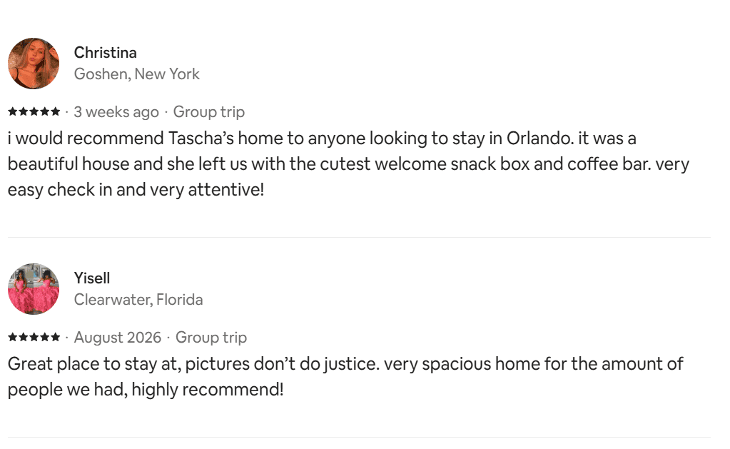 Guest review for KJ And I Spot vacation rental near Disney World