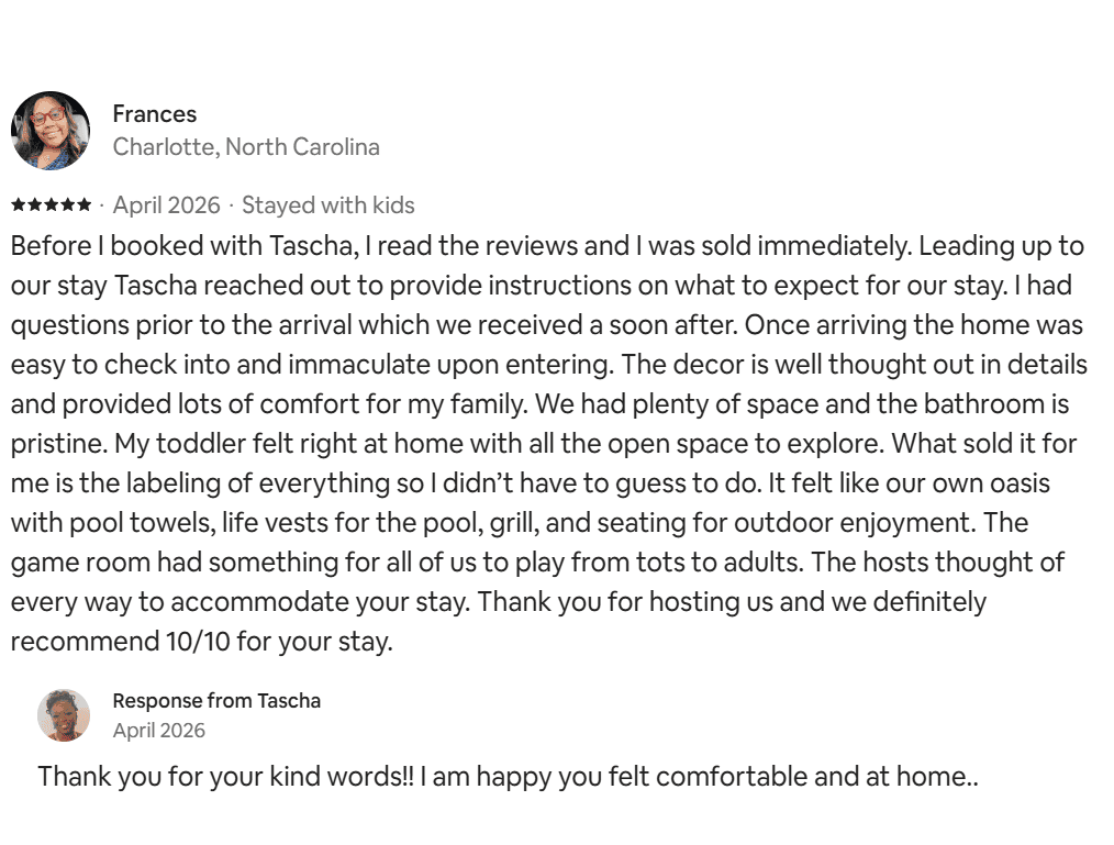 Guest review for KJ And I Spot vacation rental near Disney World