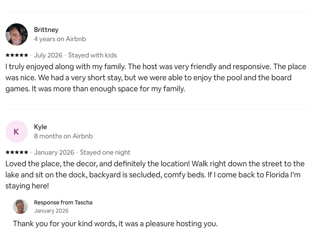 Guest review for KJ And I Spot vacation rental near Disney World